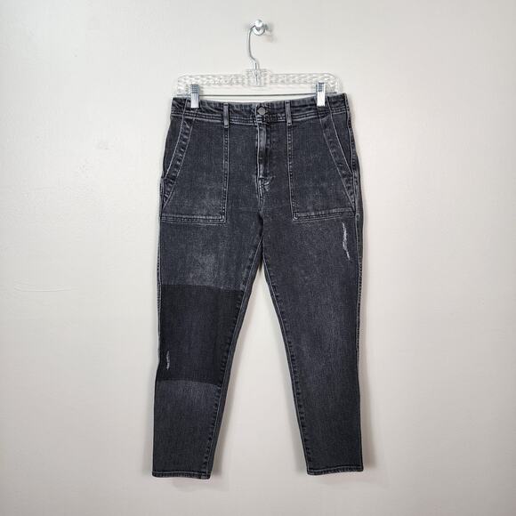 SUNDRY by Anthropologie | Heart Patch Jeans Size 28 Cropped Workwear Embroidered - Picture 1 of 14